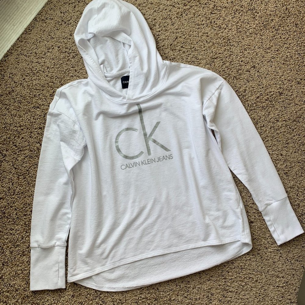 Calvin Klein Jeans White Hooded Sweatshirt, Size L